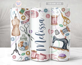 Sewing Tumbler Wrap PNG Add Your Name/Text Personalized 20 oz Tumbler Design Instant Digital Download