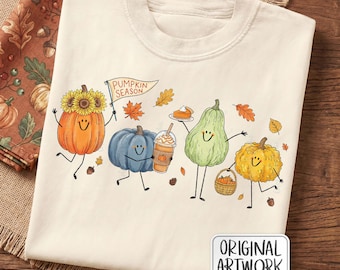 Happy Doodle Pumpkins PNG, Cute Smiling Characters Sublimation Design, Funny Fall Pumpkin Season PNG File