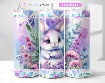 Bunny 20 oz Tumbler Wrap Cute Rabbit Seamless Sublimation Design Instant Digital Download