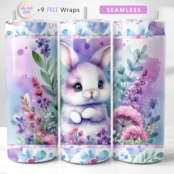 Bunny 20 oz Tumbler Wrap Cute Rabbit Seamless Sublimation Design Instant Digital Download