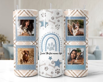 Dog Mom Photo Tumbler Wrap PNG Add Your Own 4 Pictures Seamless Sublimation 20 oz Tumbler Design Instant Digital Download