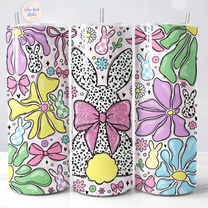 Retro Easter Bunny Tumbler Wrap PNG, Glitter, Coquette, Dalmatian Dots, Seamless, Sublimation, 20 oz Skinny Tumbler Design, Digital Download