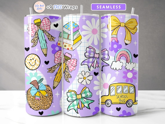 Teacher Tumbler Wrap Coquette School PNG Seamless Sublimation 20oz Skinny Tumbler Design Instant Digital Download