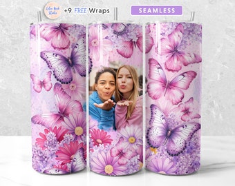 Butterfly Picture Tumbler Wrap PNG Add Your Own Photo Seamless Sublimation 20 oz Tumbler Design Instant Digital Download