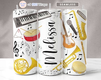 Design de embrulho de copo de música Adicione seu próprio nome/texto Músico Sublimação perfeita 20 oz Skinny Tumbler PNG Download digital instantâneo