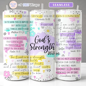 Gott Tumbler Wrap Bibel Vers Christian Jesus Gottes Stärke in PNG Nahtlose Sublimation 20 oz Tumble Design Digitaler Download