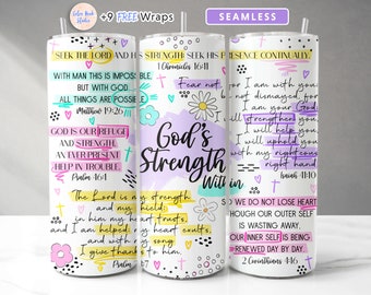 Gott Tumbler Wrap Bibel Vers Christian Jesus Gottes Stärke in PNG Nahtlose Sublimation 20 oz Tumble Design Digitaler Download