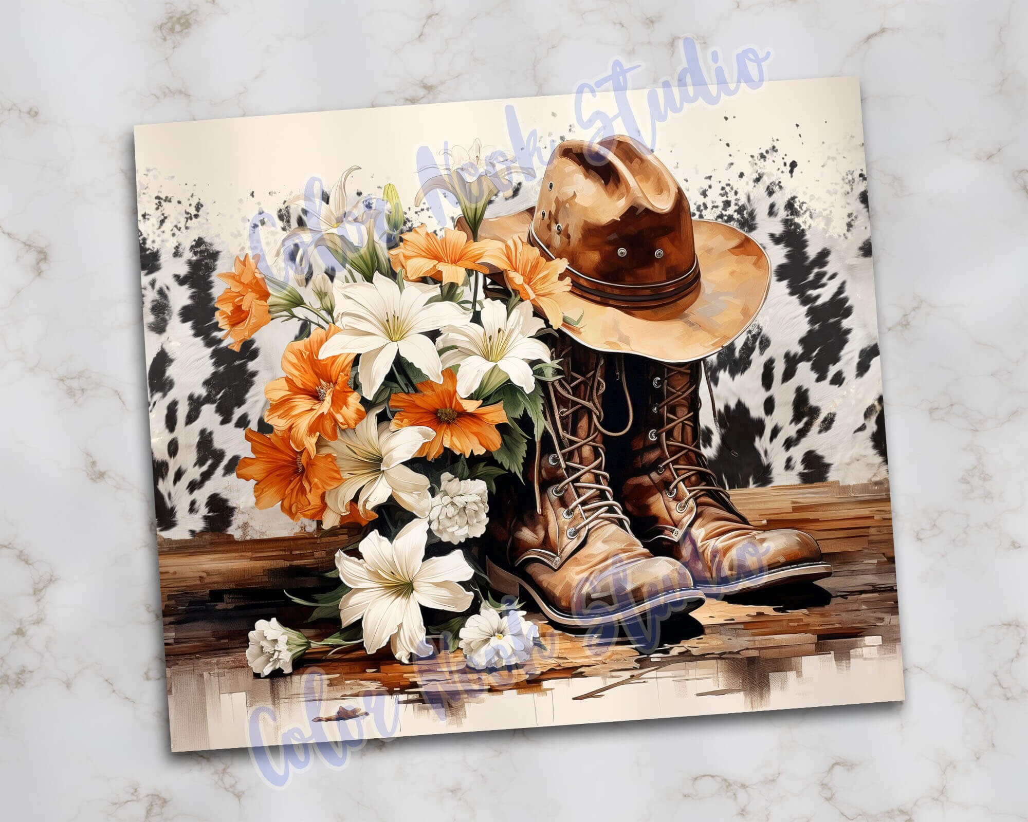 Country Girl 20 Oz Tumbler Wrap Hat & Boots Western Cowgirl Cowhide PNG ...