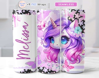 Unicorn Tumbler Wrap PNG Add Your Own Name Personalized 20 oz Tumbler Design Seamless Sublimation Instant Digital Download