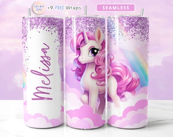Unicorn Tumbler Wrap PNG Add Your Own Name 20 oz Tumbler Design Seamless Sublimation Instant Digital Download