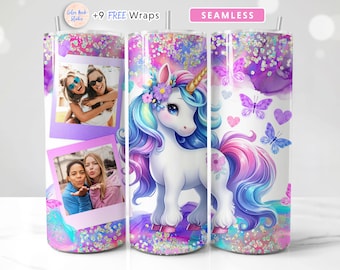 Picture Tumbler Wrap Unicorn PNG Add Your Own Photos Seamless Sublimation 20 oz Tumbler Design Instant Digital Download
