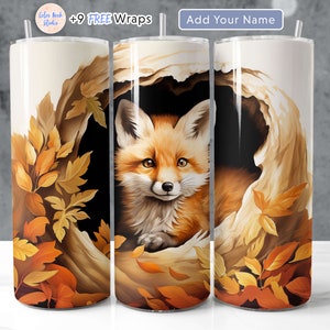 Fox 20 oz Tumbler Wrap Add Your Name Personalised Seamless Sublimation Design