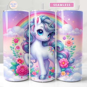 Unicorn Tumbler Wrap Cute PNG Sublimation Seamless 20 oz Skinny Tumbler Design Digital Download