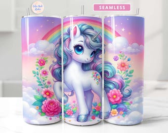 Unicorn Tumbler Wrap Cute PNG Sublimation Seamless 20 oz Skinny Tumbler Design Digital Download