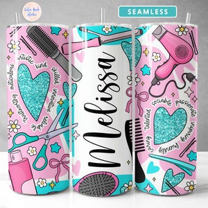 Hairstylist Tumbler Wrap PNG Hairdresser Bow Glitter Personalized Add Your Own Name Sublimation 20 oz Skinny Tumbler Design Digital Download
