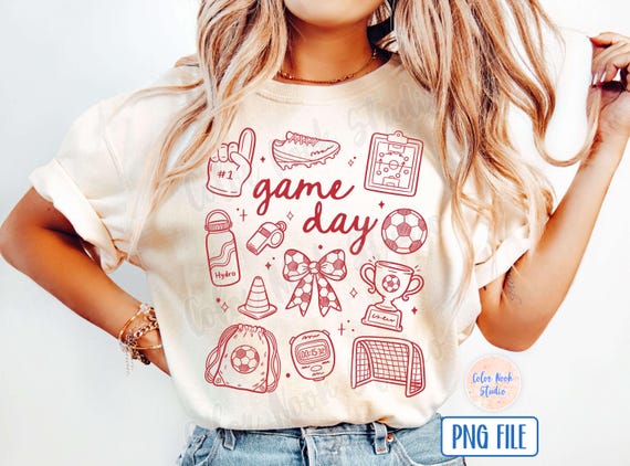 Soccer PNG, Game Day PNG, Hand Drawn Doodle Design, Sport, Coquette, Transparent Background, Digital Download