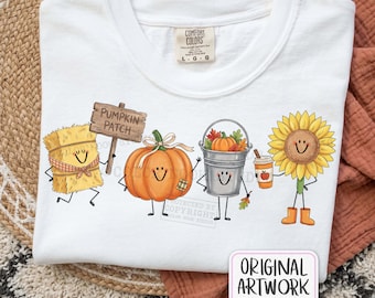 Pompoenveldfiguren PNG, schattig herfstsublimatieontwerp, grappige boerderijleven-doodles, herfstfestival PNG-bestand