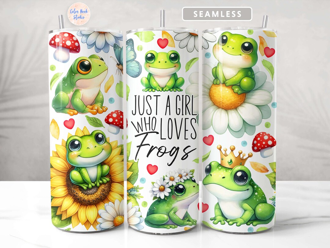 Frog Tumbler Wrap PNG Just a Girl Who Loves Frogs Sublimation Seamless ...