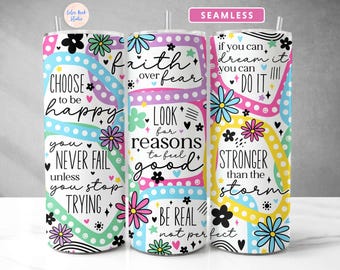 Positive Affirmation Tumbler Wrap gepunktete Linie Motivation PNG Nahtlose Sublimation 20 oz Tumble Design Digital Download