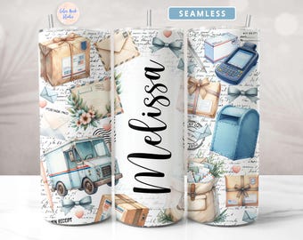 Postal Worker Tumbler Wrap Personalized Mailman PNG Add Your Own Name Sublimation 20 oz Skinny Tumbler Design Digital Download