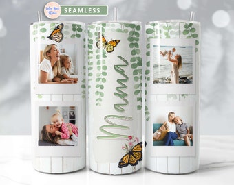 Mama Photo Tumbler Wrap 20 oz PNG Voeg uw eigen 4 foto's toe Naadloos sublimatieontwerp Instant digitale download