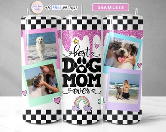Dog Mom Photo Tumbler Wrap Retro PNG Add Your Own 4 Pictures Seamless Sublimation 20 oz Tumbler Design Instant Digital Download