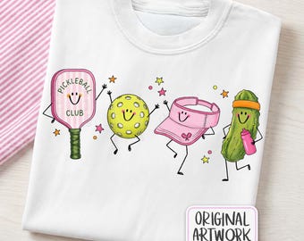 Happy Pickleball Doodles PNG, Cute Smiling Characters Sublimation Design, Funny Pickleball Sport Shirt PNG File