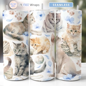 Cat Tumbler Wrap für Katzenliebhaber PNG Nahtlose Sublimation 20 oz Skinny Tumbler Design Sofortiger digitaler Download