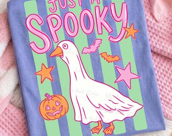 Halloween Goose PNG, Preppy Ghost Goose Design, Spooky Season Sublimation File, Boutique Fall, Distressed, With and Without Stripes Versions