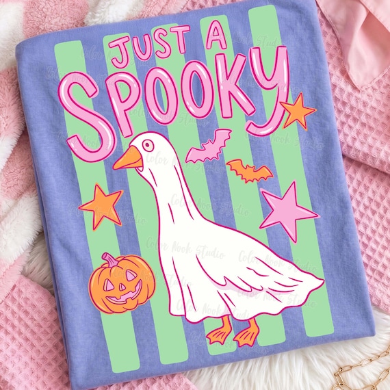 Halloween Goose PNG, Preppy Ghost Goose Design, Spooky Season Sublimation File, Boutique Fall, Distressed, With and Without Stripes Versions