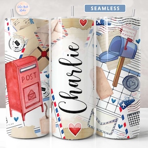 Emballage de gobelet des postiers PNG Ajoutez votre propre nom/texte Sublimation transparente Personnalisé 20 oz gobelet fin Design Téléchargement numérique instantané