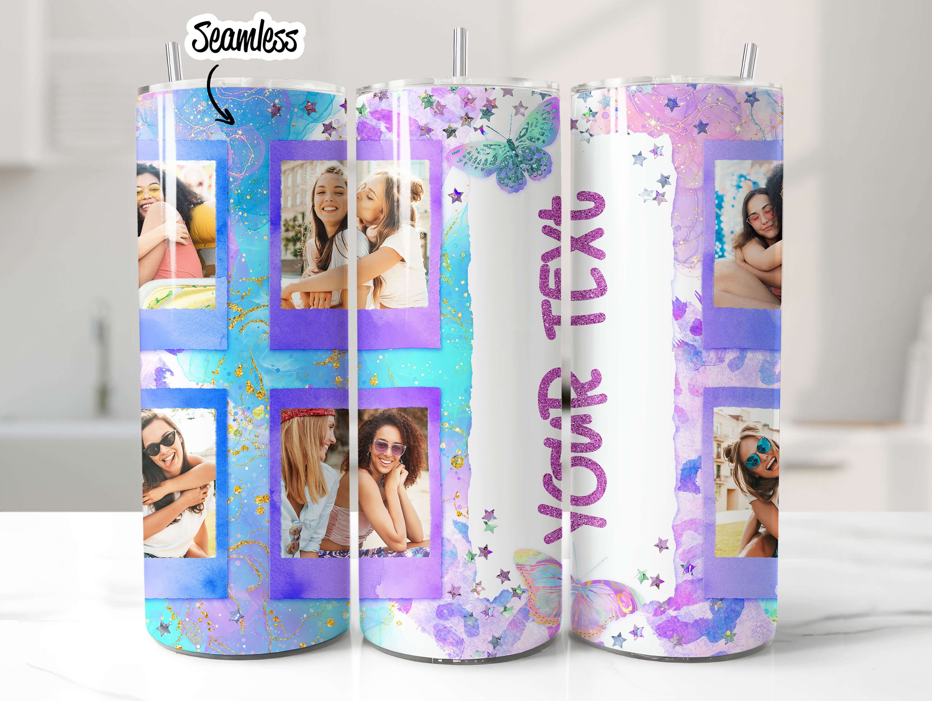 Personalized Tumbler Wrap PNG Add Your Name & 4 Photos Seamless ...