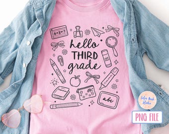 Third Grade Back To School PNG, Hand Drawn Doodles, Kids, Coquette Design, Teacher First Day, Transparent Background, Digital Download