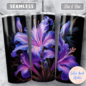 Lilies Tumbler Wrap Purple Lily Flower Sublimation Design PNG 20oz & 30oz Skinny Straight + Tapered Instant Digital Download