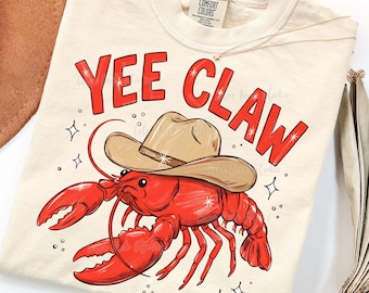 Yee Claw PNG, Coastal Cowboy Hand Drawn Design, Funny Crawfish Cowboy Hat, Southern Summer PNG, Lobster Yeehaw (Digital Download)