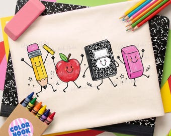 Back to School PNG, Happy School Supply Doodles, Boutique Teacher Design, Hand Drawn PNG File