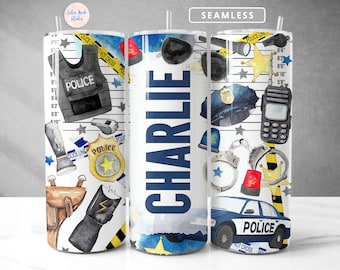Police Tumbler Wrap PNG Add Your Own Name Personalized Police Officer Sublimation 20 oz Skinny Tumbler Design Digital Download