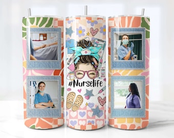 Nurse Life 20 oz Tumbler Wrap Zdjęcie PNG Dodaj własne 4 zdjęcia Bezszwowy projekt sublimacji Natychmiastowe pobieranie cyfrowe