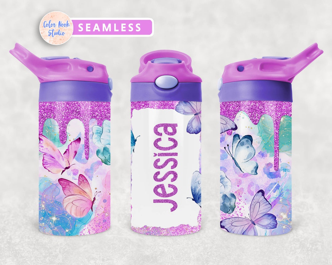 Butterfly Kids 12 Oz Flip Top Tumbler Wrap PNG Personalized Design ...