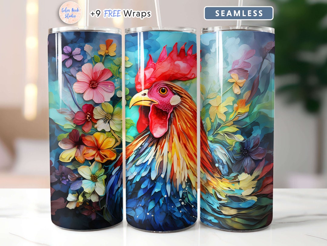 Chicken 20 Oz Tumbler Wrap PNG Colorful Rooster Seamless Sublimation ...
