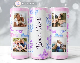 Photo Tumbler Wrap PNG Add Your Own Picture & Text Seamless Sublimation Butterfly 20 oz Tumbler Design Instant Digital Download