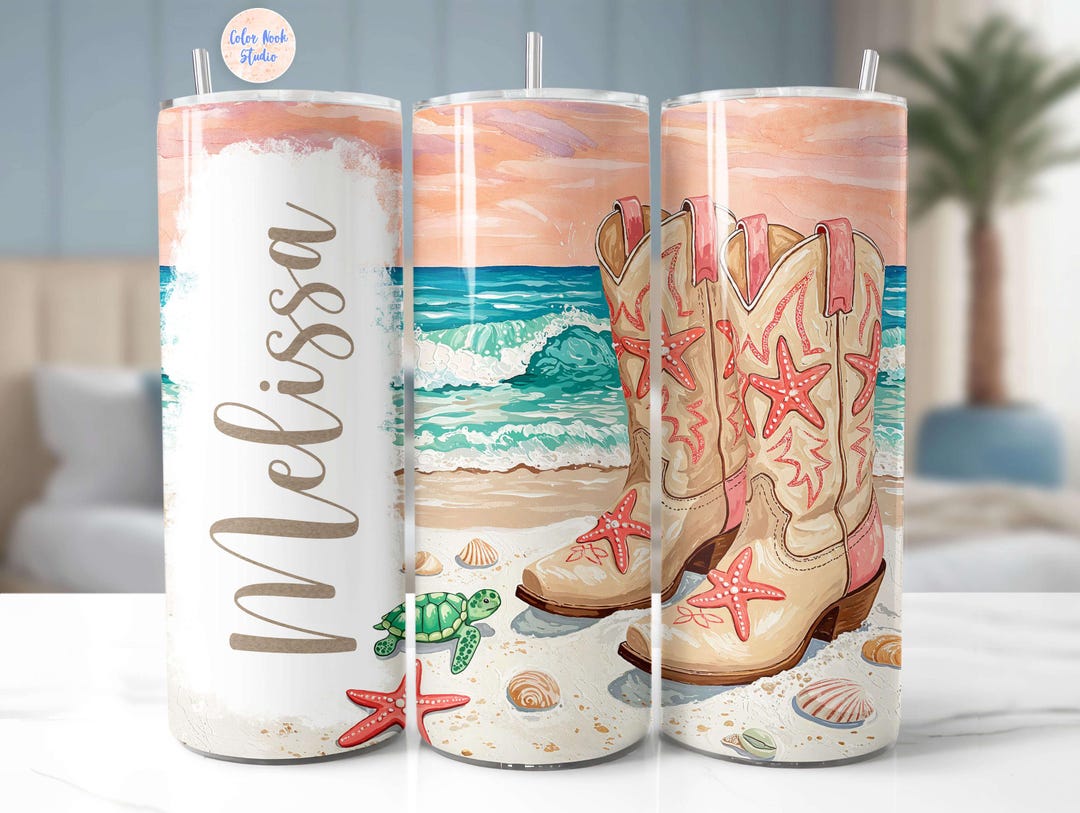 Coastal Cowgirl Tumbler Wrap PNG, Add Your Own Name, Boots & Baby ...