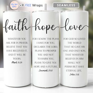 Christian Tumbler Wrap Faith Hope Love Bible Verses God Jesus PNG Seamless Sublimation 20oz Tumbler Design Digital Download