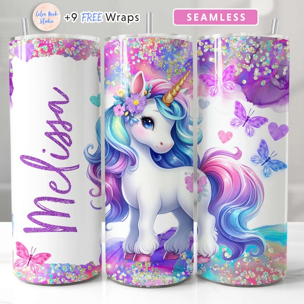 Unicorn Tumbler Wrap PNG Aggiungi il tuo nome 20 oz Tumbler Design Sublimazione senza soluzione di continuità Download digitale istantaneo