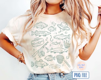 Fishing Doodle PNG, Hand Drawn Design, Whimsical Doodles, Fish, Nature Lover, Outdoors, Transparent Background, Digital Download