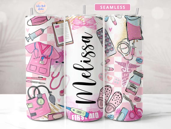 Nurse Tumbler Wrap PNG Personalized Add Your Own Name/Text Sublimation 20 oz Skinny Tumbler Design Digital Download