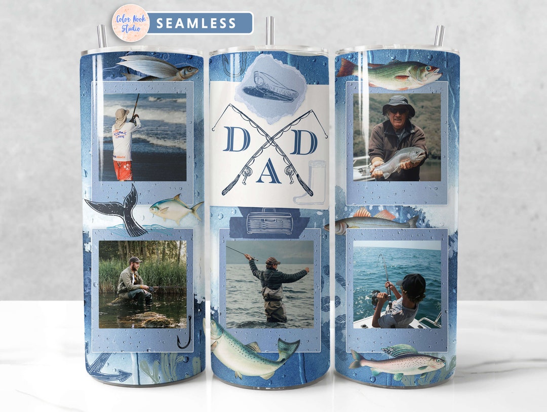 Fishing Dad Tumbler Wrap Add Your Own 5 Photos Seamless PNG Sublimation ...