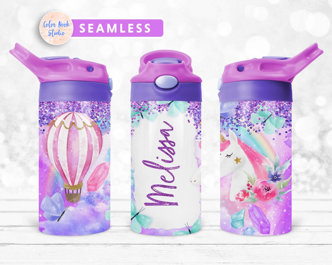 Unicorn Kids 12 Oz Flip Top Tumbler Wrap Glitter Kids Water Bottle ...
