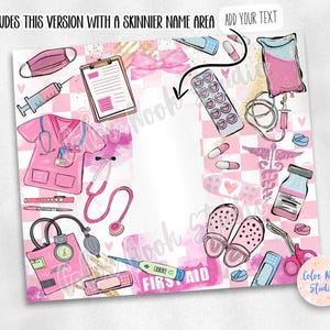 Gobelet d'infirmière enveloppant PNG personnalisé, sublimation de votre nom/texte Gobelet mince 20 oz Design en téléchargement numérique image 3