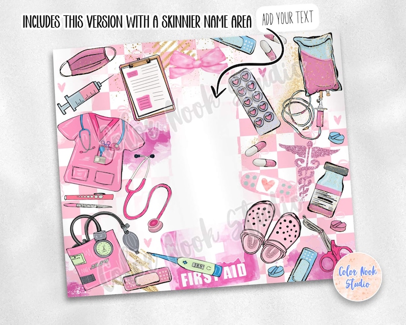 Gobelet d'infirmière enveloppant PNG personnalisé, sublimation de votre nom/texte Gobelet mince 20 oz Design en téléchargement numérique image 3